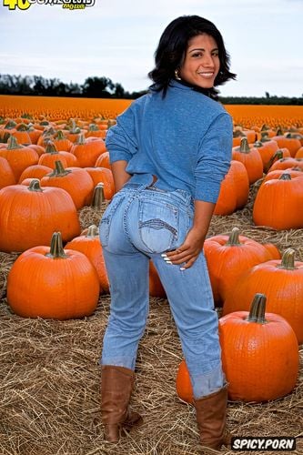 a stunning latina maa at an american pumpkin patch, hasselblad flagship camera photo