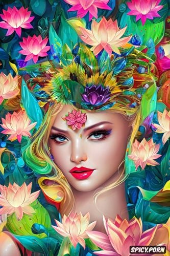 highres, triadic color, masterpiece, lotus flower, realistic