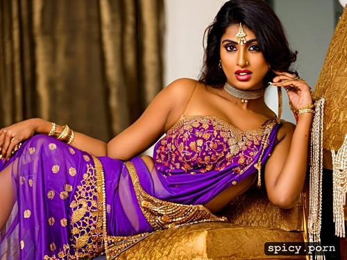 sexy indian woman, wearing saree, oily and shiny, brown skin