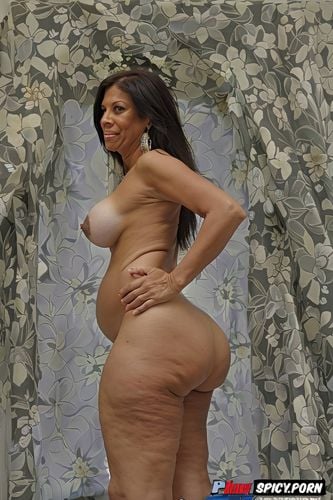 tall naked brunette pregnant gilf, wide hips, gigantic boobs bigger nipples big pregnant belly