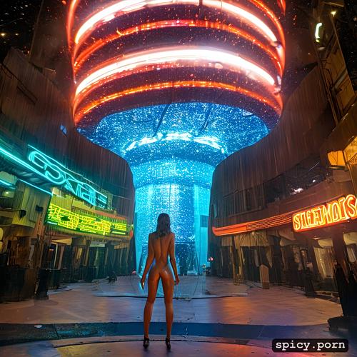 masterpiece, vivid, stage lighting, cyberpunk strip club setting