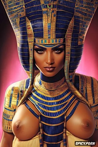 tits out, femal pharaoh ancient egypt egyptian pyramids pharoah crown beautiful face topless