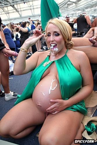 green dress, cum everywhere, petite, blowjob, sexy, people in the background holding cameras