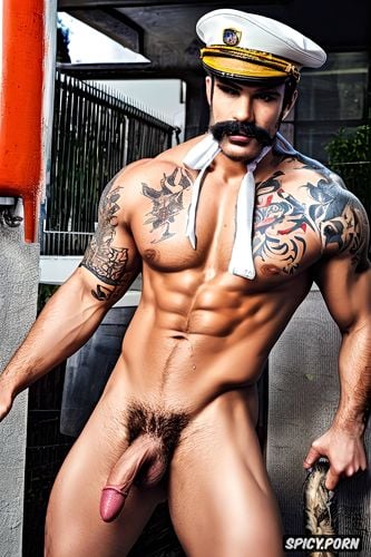 lean gay, filthy, perfect mustache, riding dick, ripped white trunks