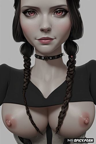 minimalistic, looking into camera, upskirt, detailed hair, braids no panties gentle smile no panties good pussy view trimmed pussy innie pussy puffy pussy gentle smile wednesday addams