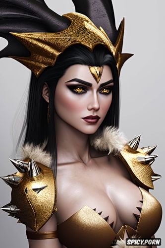 gold eyes, dark magic, tight low cut tattered animal pelt witches robe