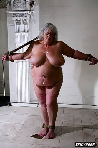 old geriatric elderly woman, bound, ultra detailed, big saggy tits