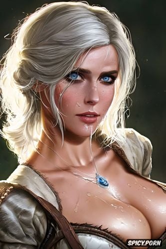 ciri the witcher 3 beautiful face tits out cum on tits, masterpiece