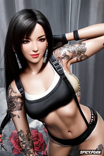 tattoos masterpiece, ultra detailed, tifa lockhart final fantasy vii beautiful face young full body shot