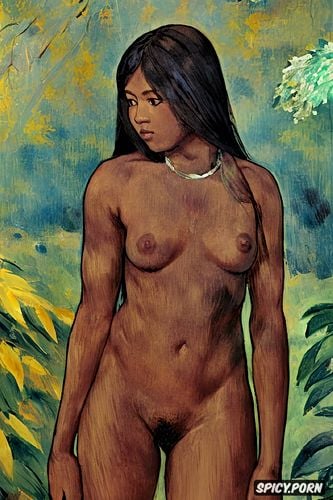 very shy, wide hips, impressionism, fauvism, topless, athletic