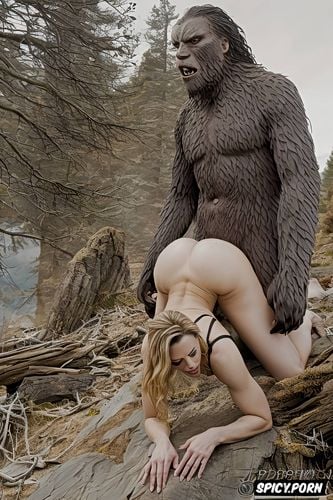 screams in acute vaginal pleasure, sasquatch fat dick fills her pussy