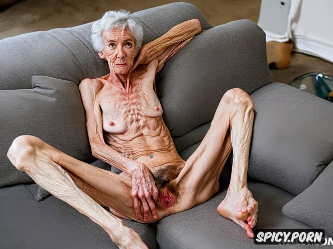point of view, grey hair, very old granny, saggy, scrawny, very thin