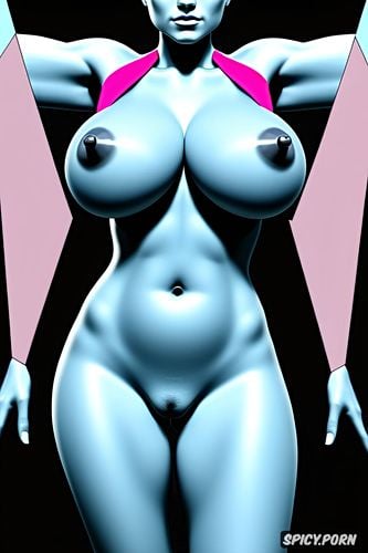 full nude, giant breasts, electron microscope precision image details