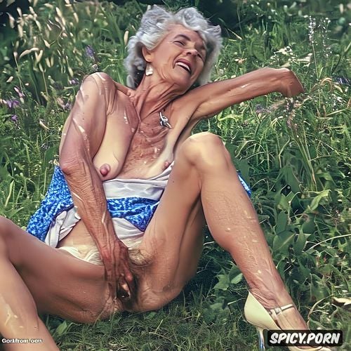 scraggy, scrawny legs, nude wet pussy upskirt legs open showing wet cunt short grey hair