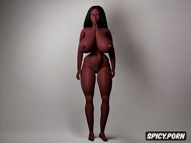 nude woman standing with blank background, colossal round breasts with dark areolas