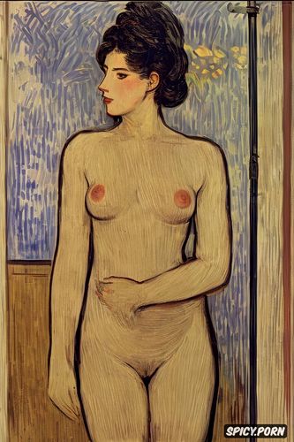 vincent van gogh, blushing woman with red lips and flushed cheeks in shady bathroom bathing intimate tender modern post impressionist fauves erotic art