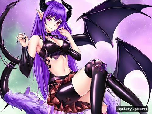 black draconic wings, slim body, 18 yo, short, mini skirt, black demonic tail