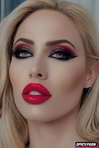 thick lip liner, huge pumped up lips, eye contact, creamy lips