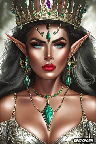 fantasy elf queen elders scrolls tight outfit crown portrait beautiful face high cheekbones pouty lips milf masterpiece