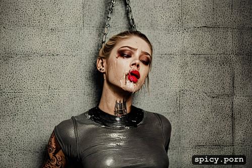 restrained body1 1, cum dripping from mouth1 2, black tattoos1 2