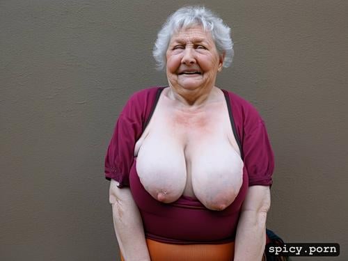 beautiful detailed face, super obese old granny, wrinkly face fat saggy belly