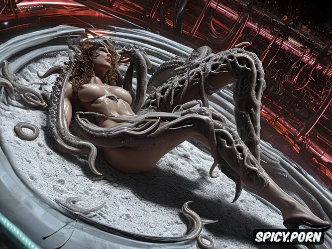 alien movie, photographic style, art of h r giger, massive tentacle aggressively inserted in her pussy