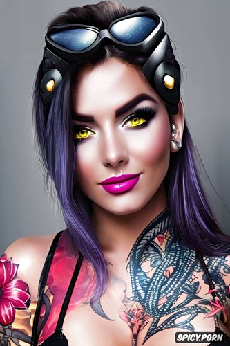 widowmaker overwatch beautiful face young sexy, tattoos masterpiece