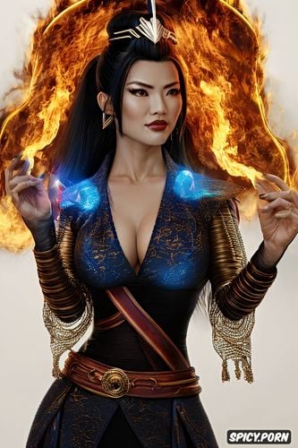 matte, flame crown, face shot, no makeup, sharp focus, surrounded by blue fire