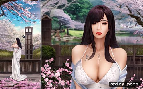 cherry blossom, realistic anime, masterpiece, shiro, in feudal japan