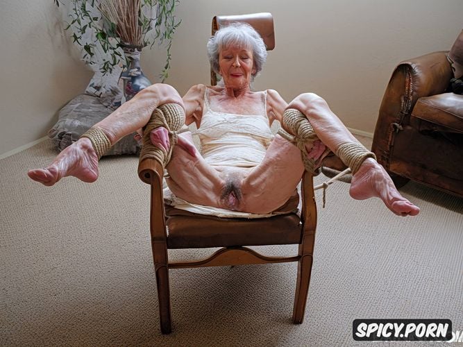 grey hair, spreading legs, very old granny, indoors, pussy fucking