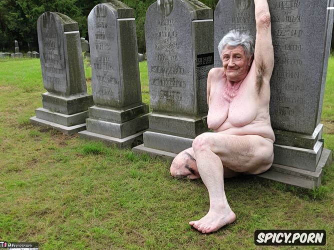 scrawny, sitting on gravestone, showing hairy armpits, hairy armpits