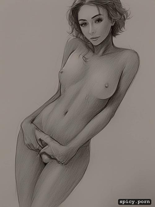 very detailed skin, style pencil, teen pussy, sketch, intricate short hair
