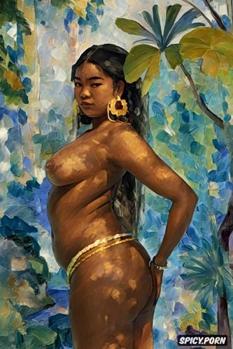 wide hips, detailed face, thai teen, fat thighs, cézanne, impressionism