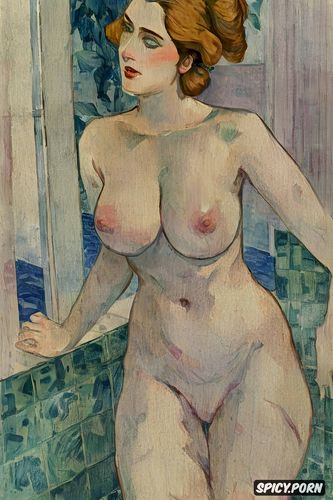 vincent van gogh, blushing woman with red lips and flushed cheeks in shady bathroom bathing intimate tender modern post impressionist fauves erotic art