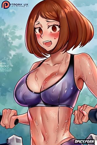 looking at viewer, working out, tight sport shorts, ochako, ultra detailed