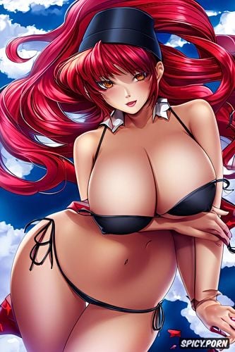 huge tits, seductive, red hair, bikini, cute face, 30 yo, curvy body