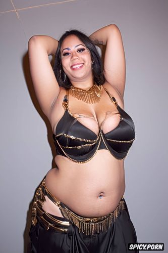 flat stomach, wide hips, long dark wavy hair, full view, gorgeous curvy bellydancer