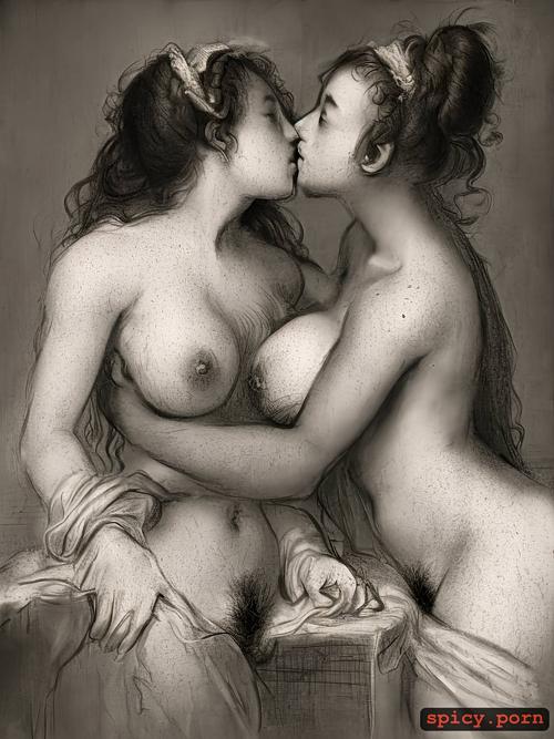 two girls kissing, art by dgtlv2, glistening skin, pastel colors