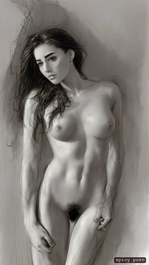 small boobs, dark skin, sketch, syrian girl, nice abs, smudged