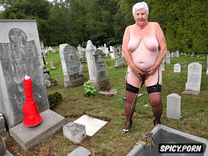 gigantic breast, very fat oldest grannies, high heels, cemetery