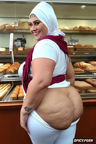 hijab, hairy, thick eyebrows, thick eyebrows, obese, huge saggy tits