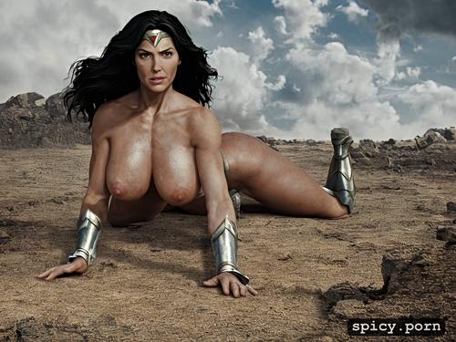 puffy shaved pussy, wonder woman, enormous swollen tits, giant smooth nipples