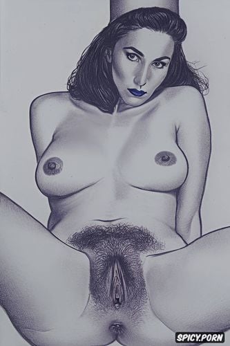 hairy vagina, blue ink, precise draftsmanship, pussy lips, ballpoint pen