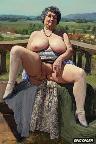 the very old fat grandmother queen skirt has nude pussy under her skirt