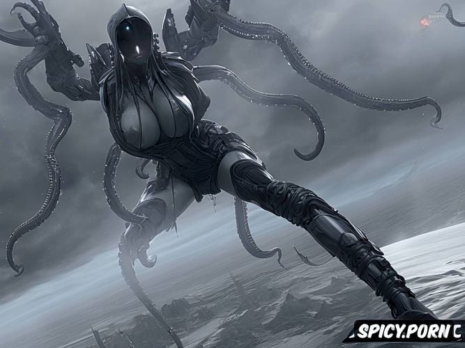 ultra detailed, extremely aroused, pussy spread by thick xenomorph swollen tentacle dick