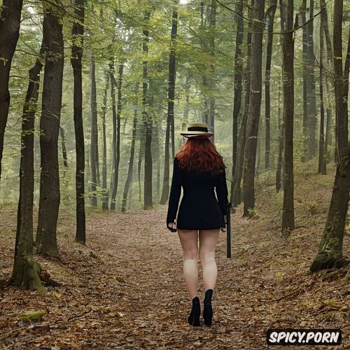 bright red hair, in an oak forest, holding a burlap sack full of nuts 1 1