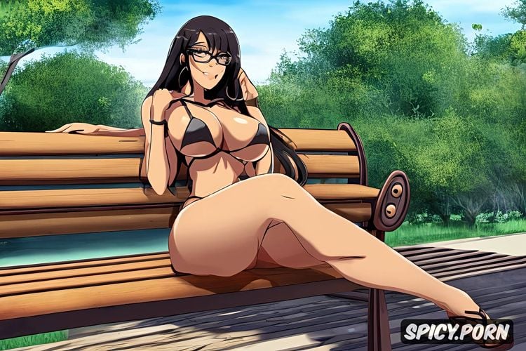 large breasts, erotic librarian, long hair, stunning face, city park