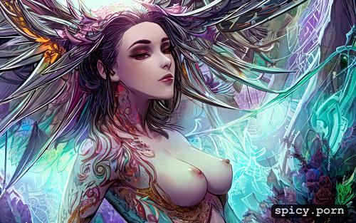 comprehensive cinematic, carne griffiths, vibrant, small breasts