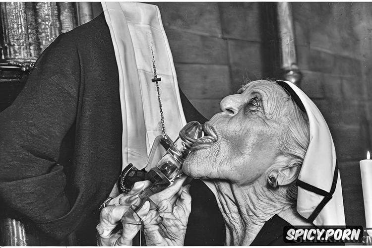 prayer, sex, extremely old skinny granny nun sucking dick, cum