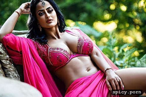 beautiful body proportions, leica 50mm, natural boobs, purple saree